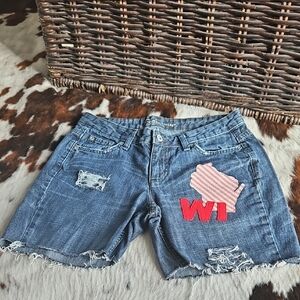 Denim Distressed Women Shorts with WI Patch